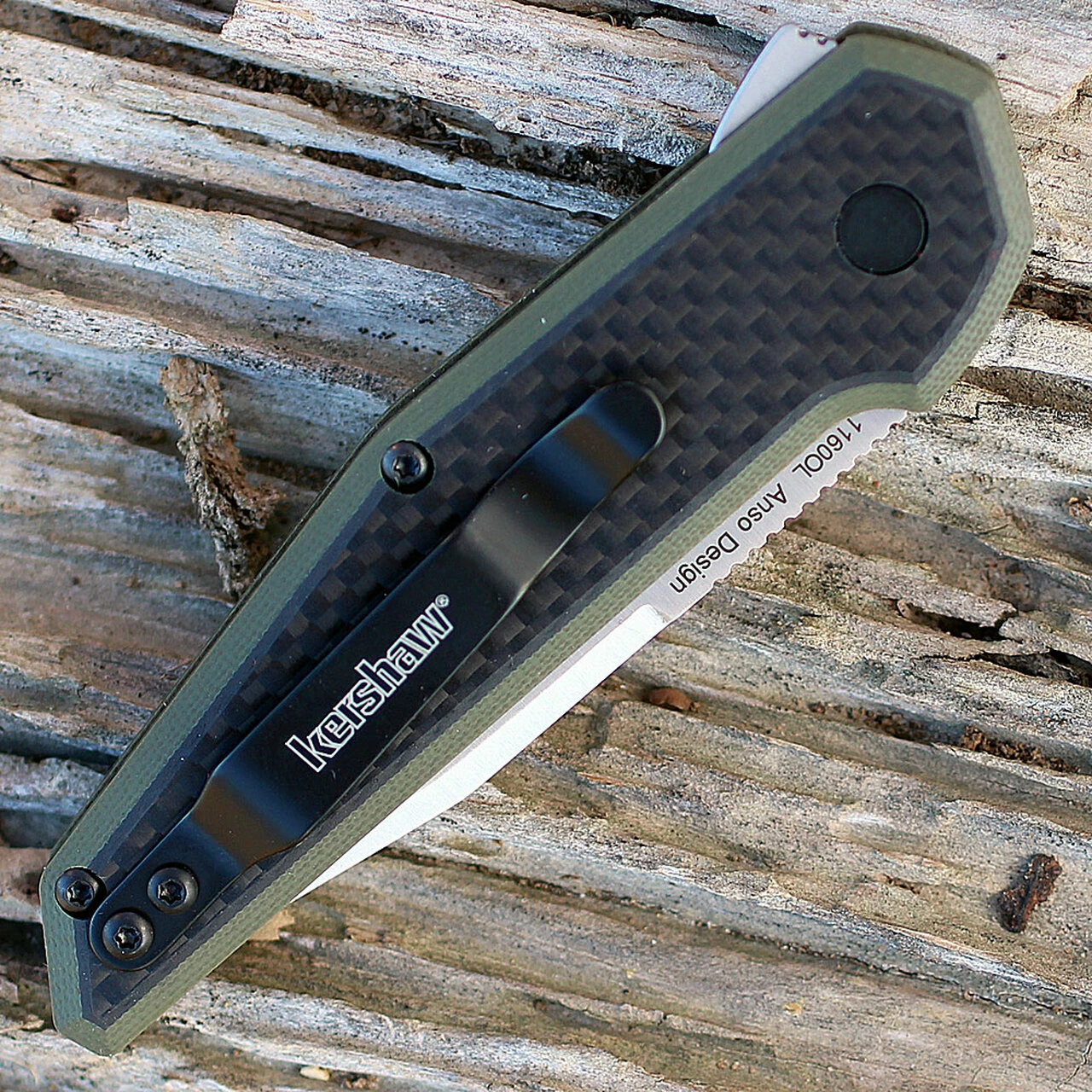 Coupon 🔥 Kershaw Knives Kershaw 1160OL Fraxion, 2.75" 8Cr13MoV Plain Satin Blade, OD Green G-10/Carbon Fiber Overlay 🔔 3 Coupon 🔥 Kershaw Knives Kershaw 1160OL Fraxion, 2.75" 8Cr13MoV Plain Satin Blade, OD Green G-10/Carbon Fiber Overlay 🔔 - Image 3