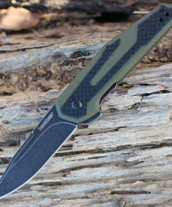 Outlet ❤️ Kershaw Knives Kershaw 1160OLBW Fraxion, 2.75" 8Cr13MoV Plain Blade, OD Green G-10/Carbon Fiber Overlay ✔️