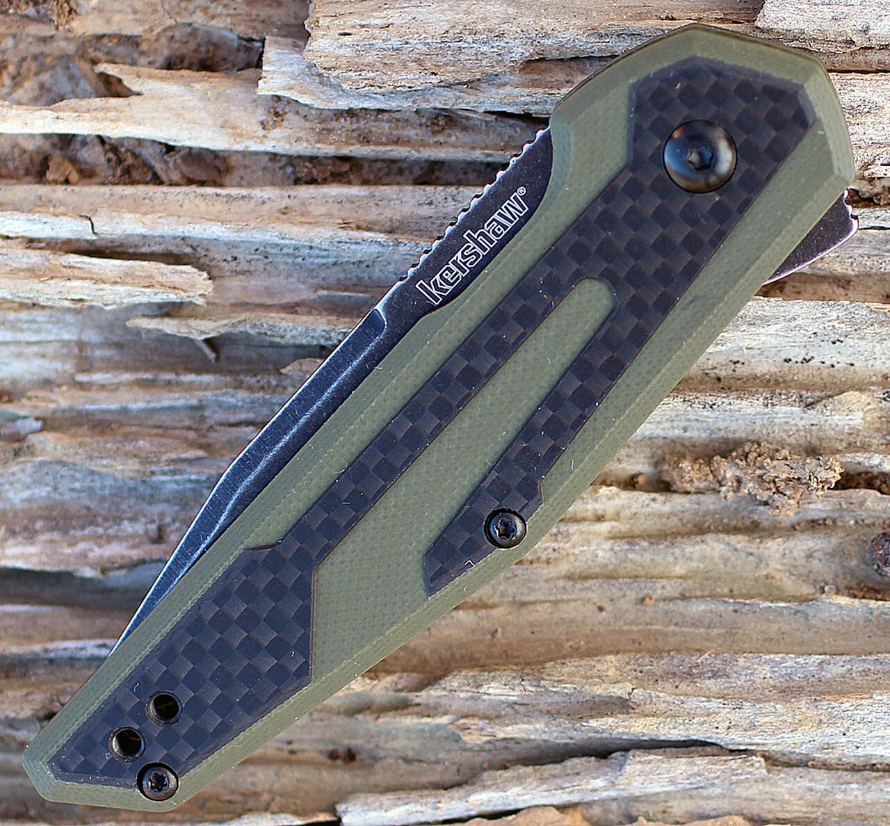 Outlet ❤️ Kershaw Knives Kershaw 1160OLBW Fraxion, 2.75" 8Cr13MoV Plain Blade, OD Green G-10/Carbon Fiber Overlay ✔️ 3 Outlet ❤️ Kershaw Knives Kershaw 1160OLBW Fraxion, 2.75" 8Cr13MoV Plain Blade, OD Green G-10/Carbon Fiber Overlay ✔️ - Image 3