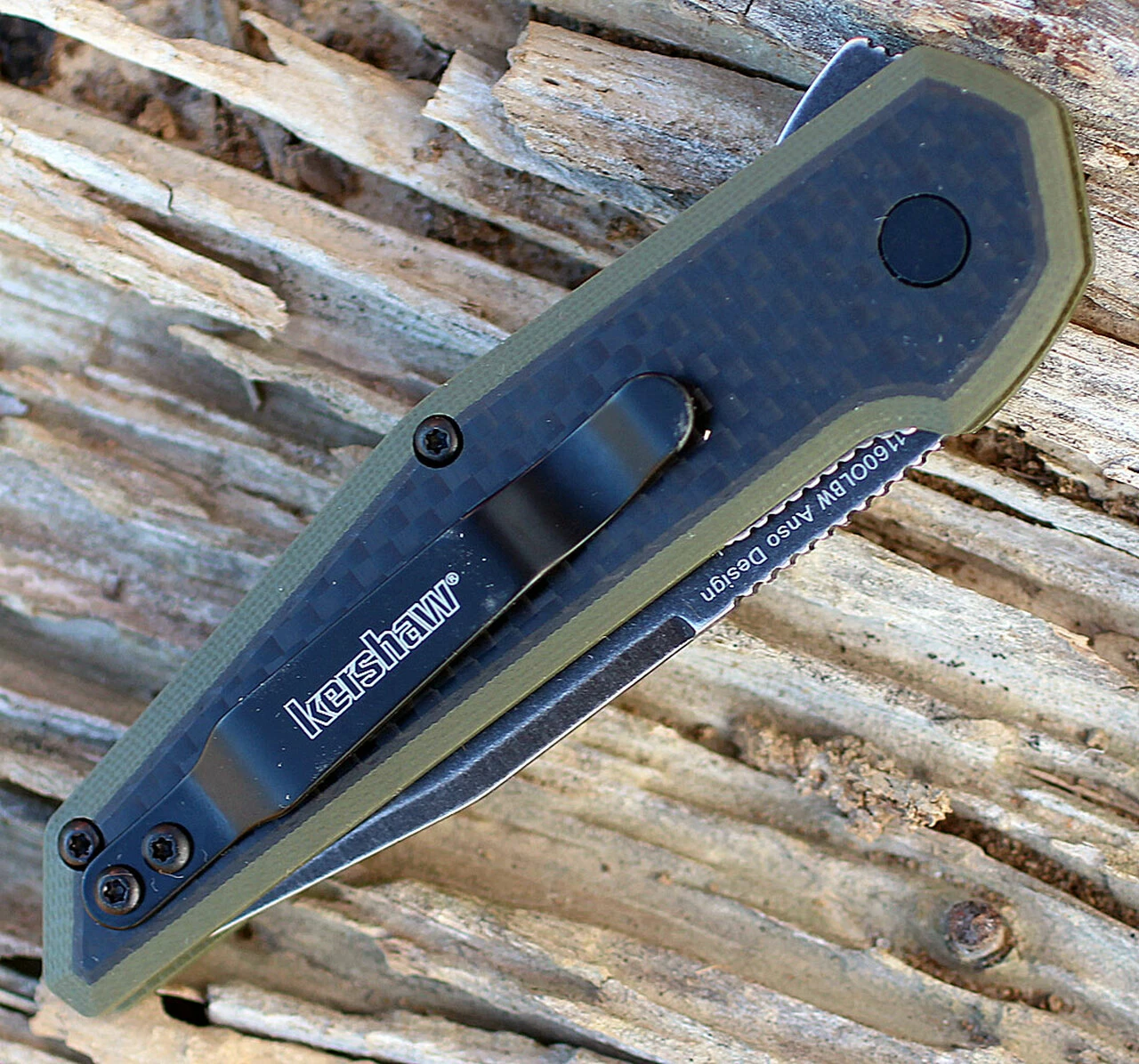 Outlet ❤️ Kershaw Knives Kershaw 1160OLBW Fraxion, 2.75" 8Cr13MoV Plain Blade, OD Green G-10/Carbon Fiber Overlay ✔️ 4 Outlet ❤️ Kershaw Knives Kershaw 1160OLBW Fraxion, 2.75" 8Cr13MoV Plain Blade, OD Green G-10/Carbon Fiber Overlay ✔️ - Image 4