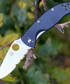 Discount 👍 Spyderco Knives Spyderco C122CFPS Tenacious, 3.39" 8Cr13MoV Combo Blade, Carbon Fiber Handle ⌛