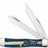 Coupon ⌛ Case Ford Trapper 14323, 4.125" Closed Length SS Blade, Smooth Bone with Blue Color Wash and Black Defintion Handle 👏