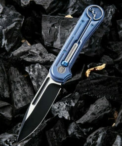 Best Sale 🌟 We Knife Co. We Knife Double Helix Folder 815C, 3.3" CPM S35VN Black Two-Tone Drop Point Plain Blade, Blue Titanium Handle ✨