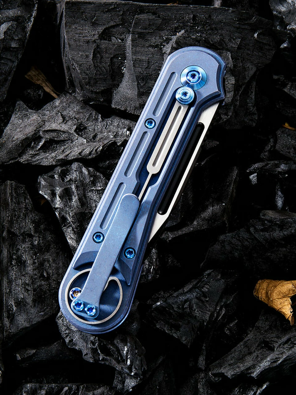 Best Sale 🌟 We Knife Co. We Knife Double Helix Folder 815C, 3.3" CPM S35VN Black Two-Tone Drop Point Plain Blade, Blue Titanium Handle ✨ 4 Best Sale 🌟 We Knife Co. We Knife Double Helix Folder 815C, 3.3" CPM S35VN Black Two-Tone Drop Point Plain Blade, Blue Titanium Handle ✨ - Image 4