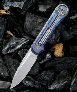 Buy 😍 We Knife Co. We Knife Double Helix Folder 815D, 3.3" CPM S35VN Stonewash Drop Point Plain Blade, Blue Titanium Handle 👍
