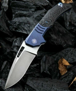 Best reviews of 💯 We Knife Co. We Knife Stixx Framelock Folder 817A, 3.45” Bohler-M390 Satin Drop Point Plain Blade, Carbon Fiber and Blue Titanium Handle ✔️