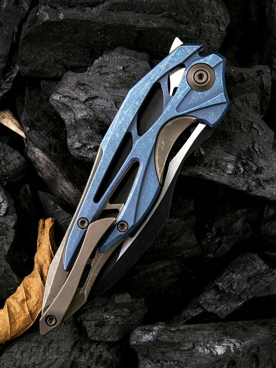 Flash Sale ✔️ We Knife Co. We Knife Arrakis Framelock Folder 906B, 3.45” Bohler M390 Black Wharncliffe Plain Blade, Blue and Bronze Stonewash Titanium Handle 👏 4 Flash Sale ✔️ We Knife Co. We Knife Arrakis Framelock Folder 906B, 3.45” Bohler M390 Black Wharncliffe Plain Blade, Blue and Bronze Stonewash Titanium Handle 👏 - Image 4