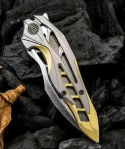 Deals 🌟 We Knife Co. We Knife Arrakis Framelock Folder 906C, 3.45” Bohler M390 Satin Wharncliffe Plain Blade, Gold and Gray Titanium Handle 🎁 -Automatic Knives shop 1548053488412222 10890.1582145634