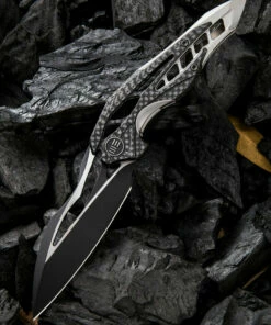 Buy 💯 We Knife Co. We Knife Arrakis Framelock Folder 906CFD, 3.45” Bohler M390 Wharncliffe Black Stonewash Plain Blade, Titanium Inlay Carbon Fiber Handle 👏
