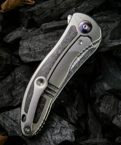 Promo 😍 We Knife Co. We Knife Synergy 2 Framelock Folder 912CFDS2, 3.49" Heimskringla Damasteel Tanto Plain Blade, 6AL4V Titanium with Shredded Carbon Fiber Inlay Handle 💯 -Automatic Knives shop 1575253522870970 70081.1582054041