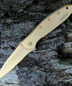 Discount 🧨 Kershaw Knives Kershaw 1660G LEEK, 24K Gold Plated, 3" Sandvik 14C28N Plain Blade 🌟