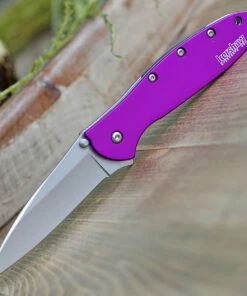 Cheap 🎁 Kershaw Knives Kershaw 1660PUR Leek, 3" Sandvik 14C28N Plain Blade, Purple Anodized Aluminum Handle 🛒