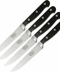 Cheapest ⌛ Hen & Rooster HRI008 Four Piece Steak Knife Set, 4.75" 440A Stainless Plain Blade, Stainless Guard, Black Bakelite Handle 🔥
