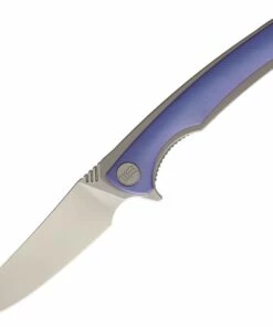 Outlet 👏 We Knife Co. We Knife Model 704 Linerlock Folder 704B, 3.6” Bohler M390 Satin Trailing Point Plain Blade, Blue Anodized Textured Titanium Over Titanium Handle 👍