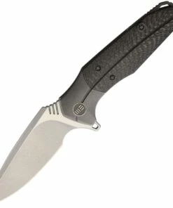 Buy ⭐ We Knife Co. We Knife Nitida Framelock Folder 707B, 3.5" CPM-S35VN Stonewash Drop Point Plain Blade, Gray Stonewash Titanium and Carbon Fiber Handle 😍