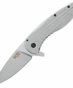 Flash Sale 🌟 SOG 14410242 Aegis Framelock Folder, 3.4" 8Cr13MoV Satin Clip Point Plain Blade, Silver Stainless Steel Handle 😍