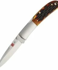 Cheapest ❤️ Al Mar Falcon Lockback Honey Jigged Bone 7004 , 3.15" AUS-8, Plain Blade, Honey Jig Bone Handle, Leather Slip Pouch Sheath ⭐