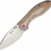 Cheapest 👏 Reate Knives Iron Thumb Stud Folding Knife , 3.25" M390 Satin Spear Point Blade, Titanium Handle with Brown Micarta Inlay, Purple Anodized Hardware ⭐