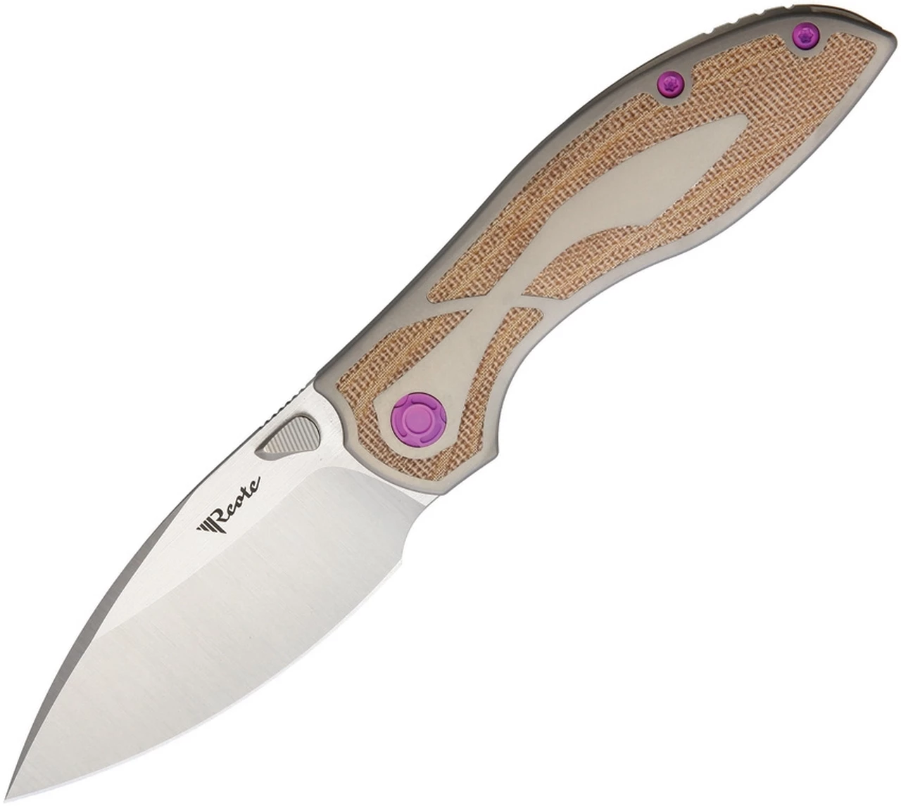 Cheapest 👏 Reate Knives Iron Thumb Stud Folding Knife , 3.25" M390 Satin Spear Point Blade, Titanium Handle with Brown Micarta Inlay, Purple Anodized Hardware ⭐ 1 Cheapest 👏 Reate Knives Iron Thumb Stud Folding Knife , 3.25" M390 Satin Spear Point Blade, Titanium Handle with Brown Micarta Inlay, Purple Anodized Hardware ⭐