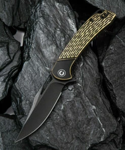 New 🎁 CIVIVI Knives CIVIVI 🦮 Dogma Linerlock C2005E, 3.46" D2 Black Stonewashed Plain Blade, Gold G10 Handles 😀