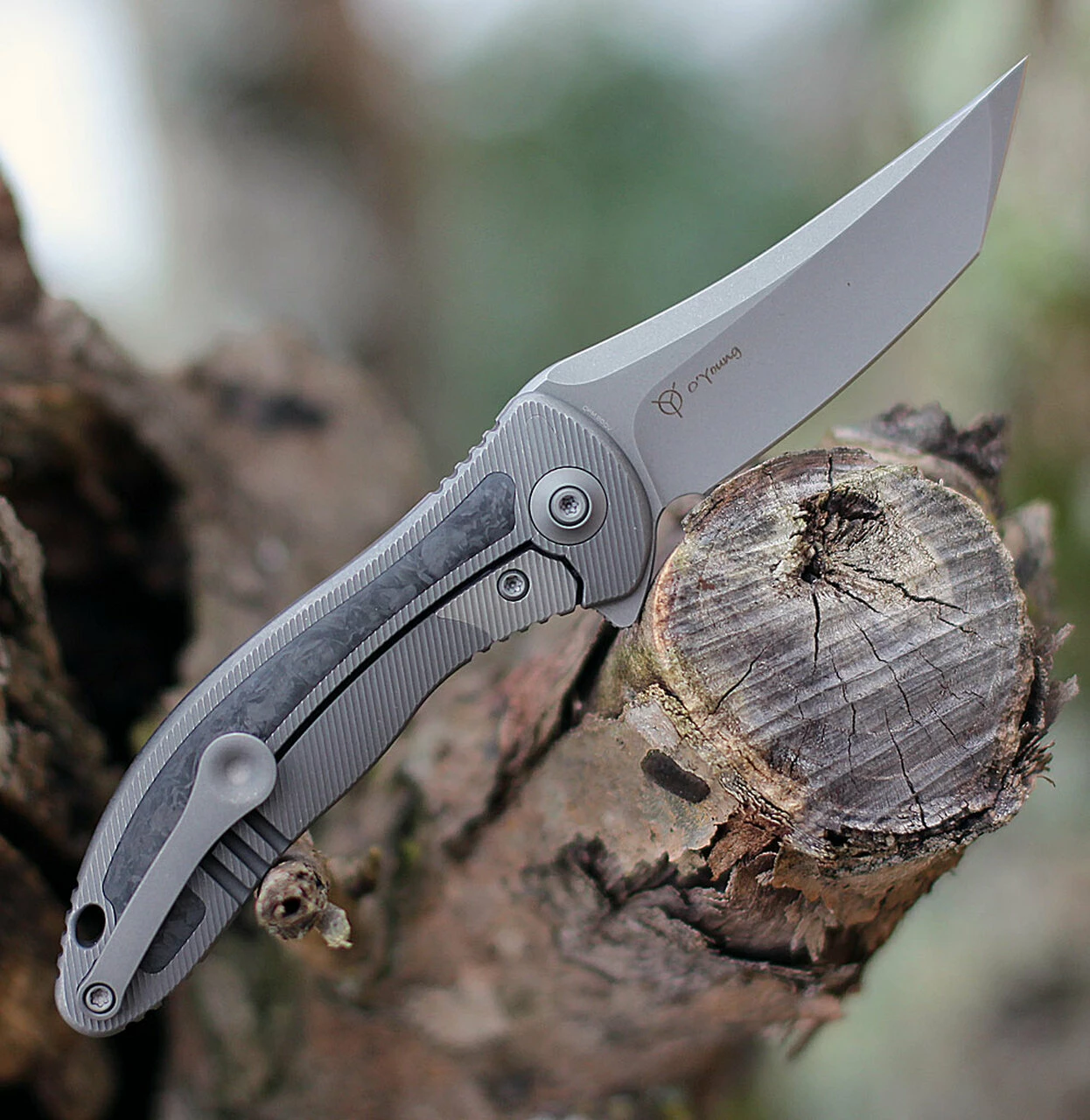 Promo ✨ We Knife Co. We Knife Mini Synergy 2012CF-A, 2.93" CPM 20CV Stonewashed Tanto Blade, Black/Gray 6AL4V Titanium w/ Shredded Carbon Fiber Inlay Handle 🔔 2 Promo ✨ We Knife Co. We Knife Mini Synergy 2012CF-A, 2.93" CPM 20CV Stonewashed Tanto Blade, Black/Gray 6AL4V Titanium w/ Shredded Carbon Fiber Inlay Handle 🔔 - Image 2