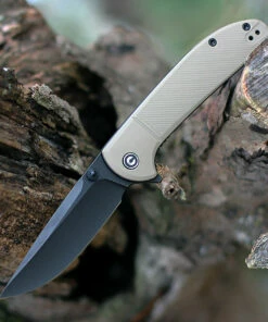 Promo โ๏ธ CIVIVI Knives CIVIVI Badlands Vagabond C2019A, 3.25" 9Cr18MoV Black Stonewashed Drop Point Blade, Tan GRN Handles ๐