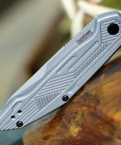 Cheap 🎁 Kershaw Knives Kershaw Terran 2080, 3.125" 8Cr13MoV Bead-blasted Plain Blade, Stainless Steel Handle 🤩 -Automatic Knives shop 2080 00765.1600353999