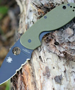 Cheapest ✔️ Spyderco Knives Spyderco C216GPSGRBK EFFICIENT, Black Part Serrated Blade, Green G-10 Handle 🤩