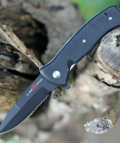 Cheap 🔔 Al Mar Mini S.E.R.E. 2020 Night Linerlock A/O 2205, 3" D2 Matte Black Titanium Combo Blade, G-10 Handle 🧨