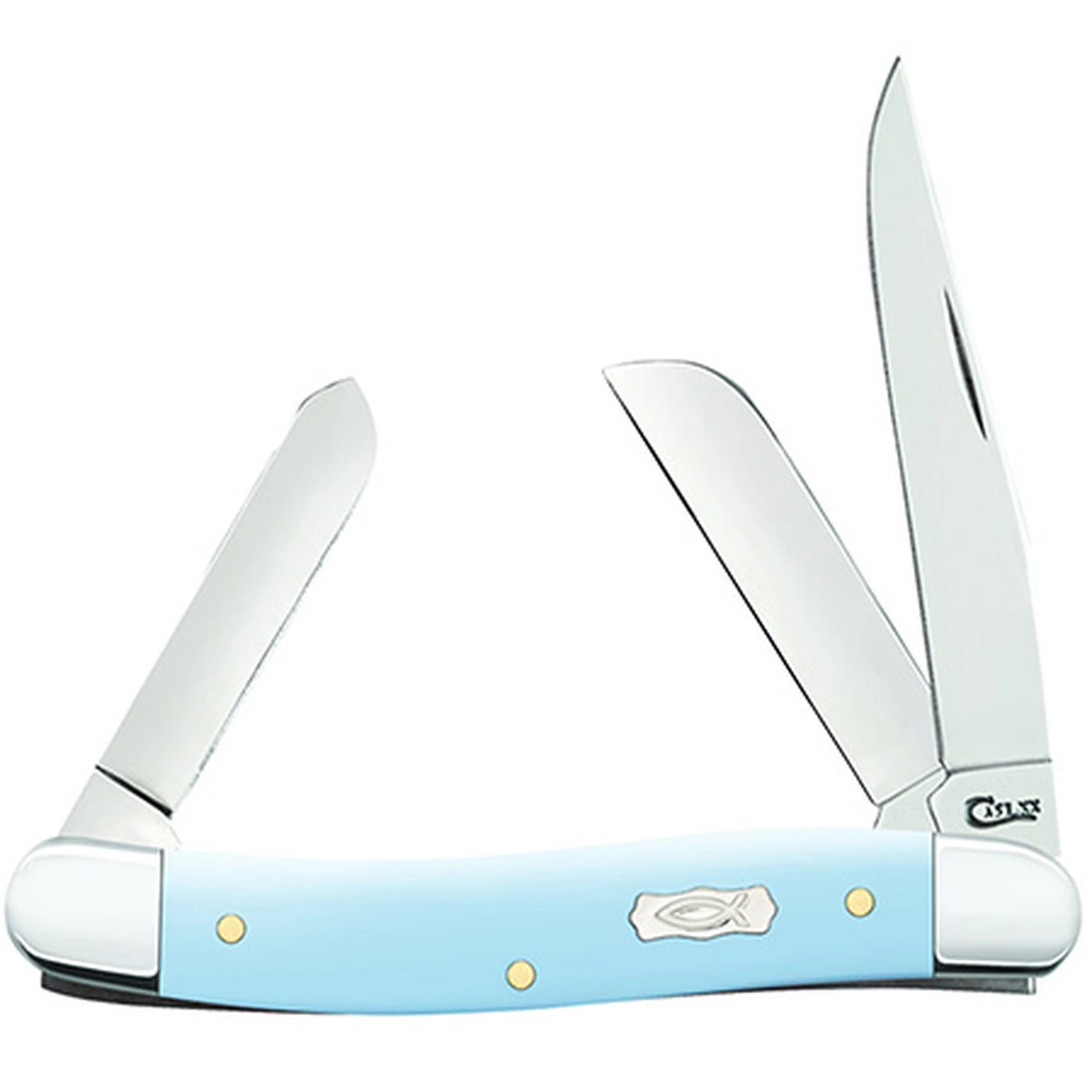 Brand new 🌟 CASE MEDIUM STOCKMAN 23381, 3 5/8" CLOSED LENGTH SS BLADE, ICTHUS ICE BLUE SYNTHETIC SMOOTH HANDLE ⌛ 1 Brand new 🌟 CASE MEDIUM STOCKMAN 23381, 3 5/8" CLOSED LENGTH SS BLADE, ICTHUS ICE BLUE SYNTHETIC SMOOTH HANDLE ⌛