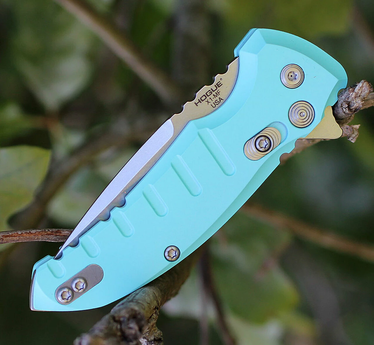 Cheap ✨ Hogue 24173 X1 Micro Button Lock, 2.75" CPM-154 Plain Blade, Matte Aquamarine Aluminum Handle ✨ 4 Cheap ✨ Hogue 24173 X1 Micro Button Lock, 2.75" CPM-154 Plain Blade, Matte Aquamarine Aluminum Handle ✨ - Image 4
