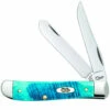 Cheap ⌛ CASE MINI TRAPPER 25593, 3 1/2" CLOSED LENGTH SS BLADE, CARIBBEAN BLUE JIG BONE HANDLE 🧨