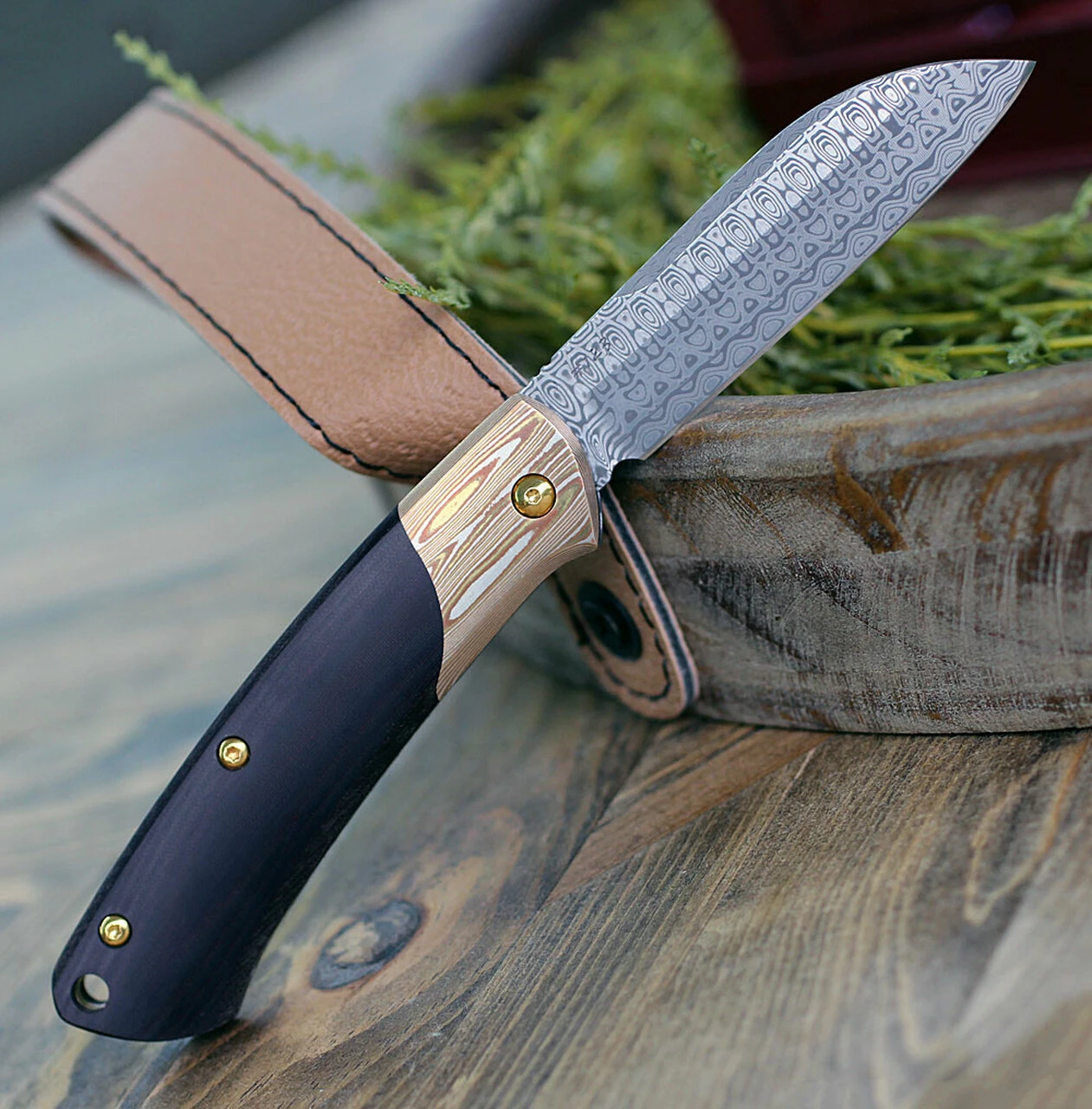 Wholesale 👏 Benchmade Knives Benchmade Proper 319-201 Gold Class - Burgundy and Black Linen Micarta (2.82" Damascus) Mokume Bolster 🌟 2 Wholesale 👏 Benchmade Knives Benchmade Proper 319-201 Gold Class - Burgundy and Black Linen Micarta (2.82" Damascus) Mokume Bolster 🌟 - Image 2