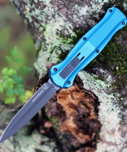 Cheap 🎉 Benchmade Knives Benchmade 3300BK-2001 Infidel, 3.91" Black DLC Coating Dagger Blade, Blue Aluminum handle 💯