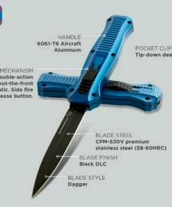 Cheap 🎉 Benchmade Knives Benchmade 3300BK-2001 Infidel, 3.91" Black DLC Coating Dagger Blade, Blue Aluminum handle 💯 -Automatic Knives shop 3300bk 2001 65941.1597341344