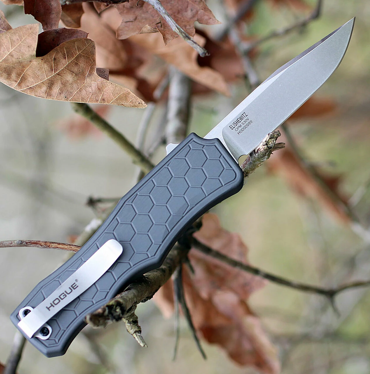 New 😍 Hogue Houge Exploit 34052 OTF, 3.5" CPM S30V Clip Point Tumbled Blade, Matte Grey Aluminum Handle ⭐ 2 New 😍 Hogue Houge Exploit 34052 OTF, 3.5" CPM S30V Clip Point Tumbled Blade, Matte Grey Aluminum Handle ⭐ - Image 2