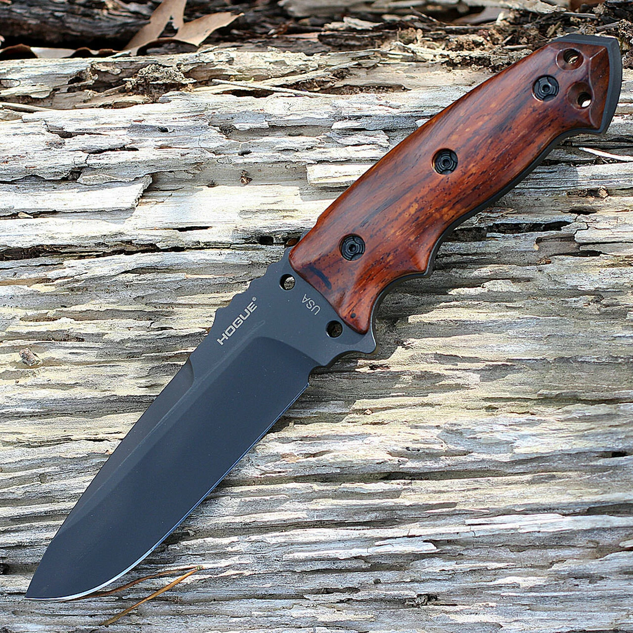 Deals ❤️ Hogue 35176 EX-F01 5 1/2" Fixed Drop Point Blade A-2 Black Finish Black Sheath - Wood Cocobolo Scales 💯 1 Deals ❤️ Hogue 35176 EX-F01 5 1/2" Fixed Drop Point Blade A-2 Black Finish Black Sheath - Wood Cocobolo Scales 💯