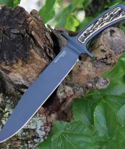 Best Sale 🔔 Cold Steel Bowie CS36MK, 9" 52100 Carbon Steel Black Plain Blade, Black Faux Stag Handles 🔔