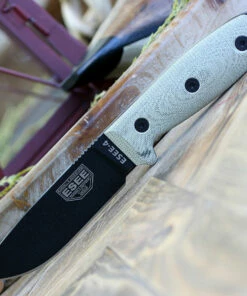 Cheapest 🛒 ESEE Knives ESEE-4 4PB-017 4.5" 1095 Carbon Steel Black Plain Blade, Green Canvas Micarta 3D Handle, Black Sheath 🤩