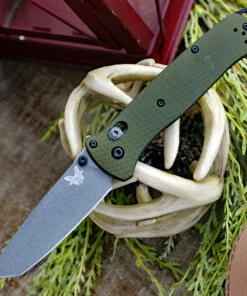 New 🔥 Benchmade Knives Benchmade Bailout 537GY-1, 3.38" CPM-M4 Gray Coated Tanto Plain Blade, Green Aluminum Handle ❤️