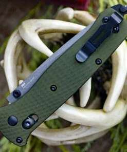 New 🔥 Benchmade Knives Benchmade Bailout 537GY-1, 3.38" CPM-M4 Gray Coated Tanto Plain Blade, Green Aluminum Handle ❤️ -Automatic Knives shop 537GY 1.2 45742.1579034908