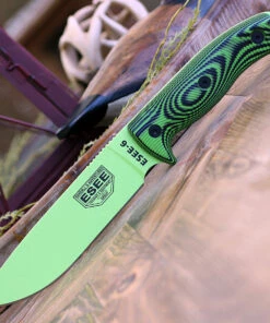 Promo 🧨 ESEE Knives ESEE-6 6PVG-007, 5.75" 1095 Carbon Steel Venom Green Plain Blade, Neon Green/Black G10 3D Handle, Black Molded Sheath 🔔