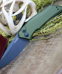 Outlet 🧨 Kershaw Knives Kershaw Launch 1 7100OLBW, 3.4" CPM 154 BlackWash Blade, Olive Green Anodized Aluminum Handle 🎁