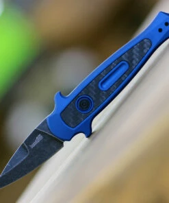 New ⭐ Kershaw Knives Kershaw 7130 Launch 12CA Mini Stiletto, 1.9 " CPM154 Black Stonewashed Plain Blade, Blue Aluminum w/ Carbon Fiber Insert Handle 🎁