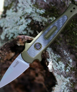 Promo 👍 Kershaw Knives Kershaw 7130 Launch 12CA Mini Stiletto, 1.9 " CPM154 Stonewashed Plain Blade, Olive Aluminum w/ Carbon Fiber Insert Handle ⭐