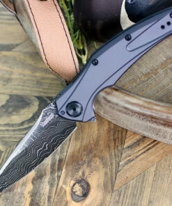 Brand new 🎉 Kershaw Knives Kershaw 7777 Bareknuckle Flipper Knife, 3.5 in. Damascus Blade, Aluminum Handle 🔔