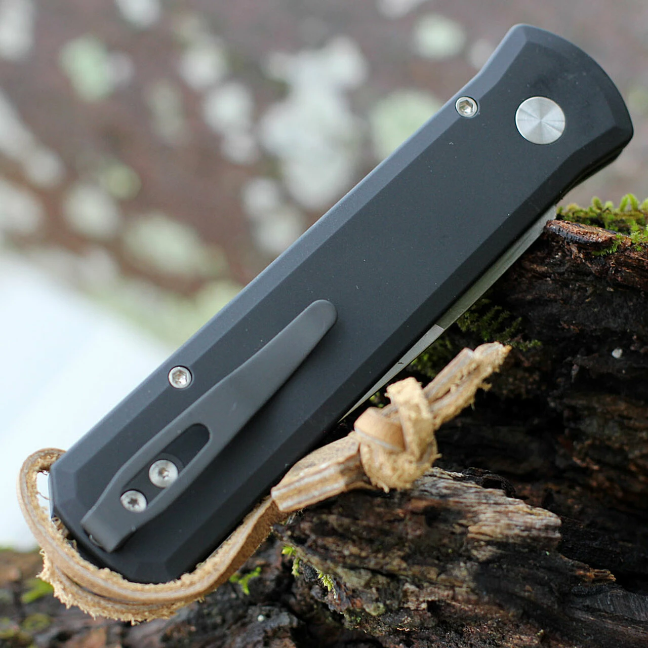 Brand new 💯 Pro-Tech Godson Automatic - Blk Alum / Leather Inlay (3.15" Satin) Greg Stevens Design 7GSD-7 🎁 4 Brand new 💯 Pro-Tech Godson Automatic - Blk Alum / Leather Inlay (3.15" Satin) Greg Stevens Design 7GSD-7 🎁 - Image 4