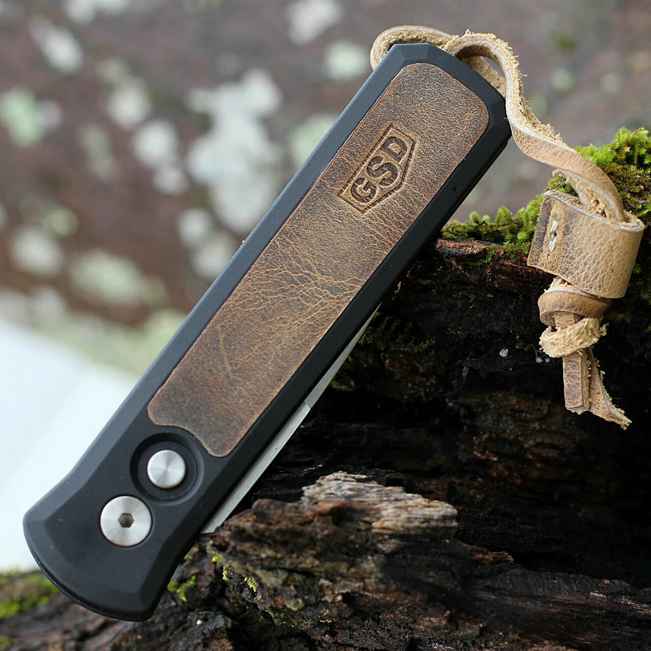 Brand new 💯 Pro-Tech Godson Automatic - Blk Alum / Leather Inlay (3.15" Satin) Greg Stevens Design 7GSD-7 🎁 3 Brand new 💯 Pro-Tech Godson Automatic - Blk Alum / Leather Inlay (3.15" Satin) Greg Stevens Design 7GSD-7 🎁 - Image 3