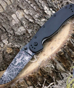 Best Pirce 🎉 Ontario Rat Folder, Black Blade w/ Spider Web Design, Black Handle, PlainEdge ✨