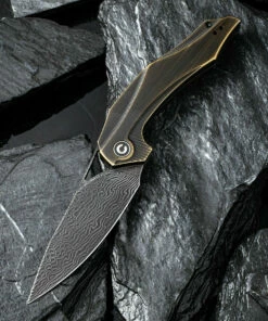 Budget โจ CIVIVI Knives CIVIVI Plethiros C904DS-3, 3.45" Black Damascus Clip Point Plain Blade, Black Hand Rubbed Brass Handles ๐